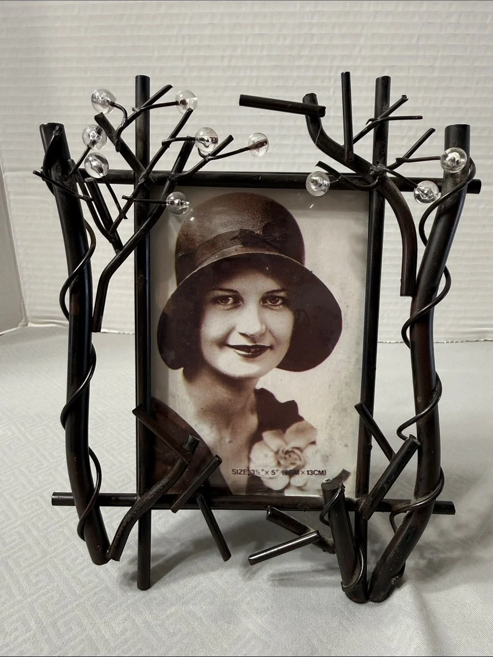 Vintage Rustic Dark Metal Gothic Twig Tree Branch Photo Frame Clear Bead Buds
